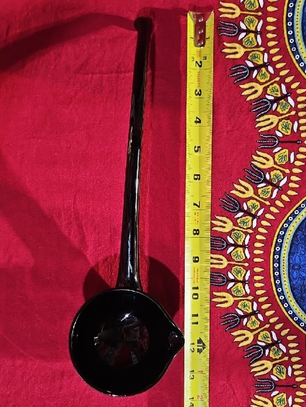 Black Glass Long-Handled Serving Ladle w/Pour Spout - Sleek Hand-Applied Handle